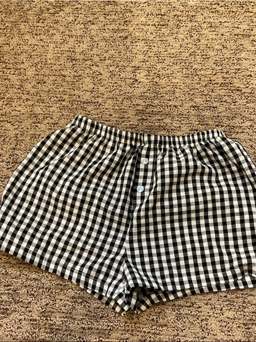 Gingham Cotton Blend Women’s Shorts - Black & White